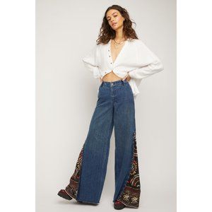 NWT Free People Sahara Extreme Wide Leg Pant /Blue